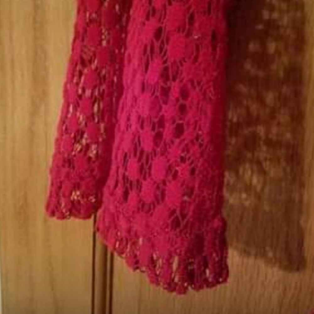 𝅺SHARAGANO Bell Sleeve Red Overlay Lace Dress - Picture 7 of 8